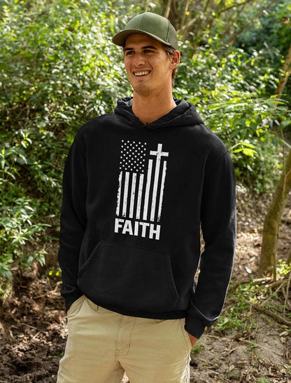 Faith-Based American Flag Hoodie for Men - Cross & USA Graphic Sweatshirt for Him
