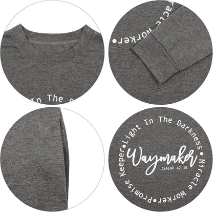 Waymaker Tshirt Women Christian Fall Shirt Miracle Worker Light in the Darkness Long Sleeve Casual Top Shirt Tee