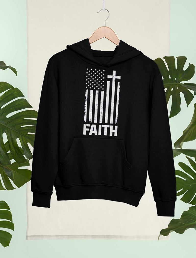 Faith-Based American Flag Hoodie for Men - Cross & USA Graphic Sweatshirt for Him