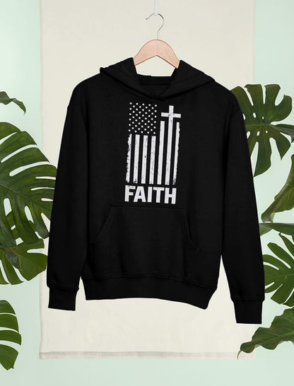 Faith-Based American Flag Hoodie for Men - Cross & USA Graphic Sweatshirt for Him
