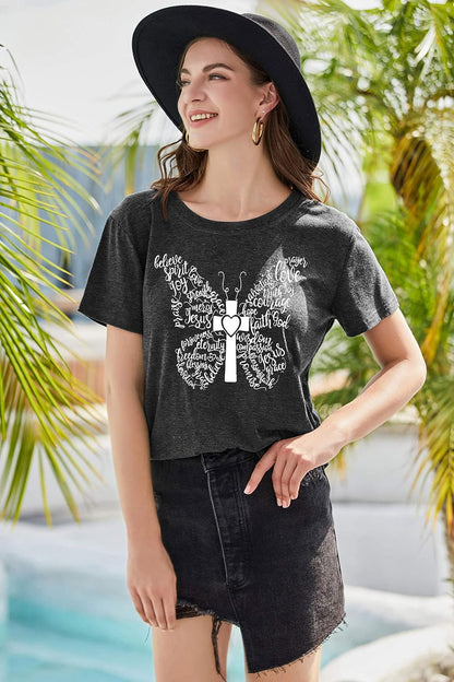 Women Butterfly Graphic Shirt Cute Christian Shirt Inspirational Top Religious Short Sleeve Tee