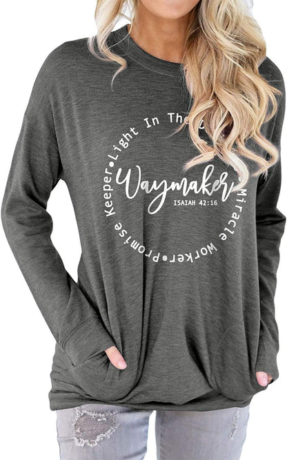 Waymaker Tshirt Women Christian Fall Shirt Miracle Worker Light in the Darkness Long Sleeve Casual Top Shirt Tee