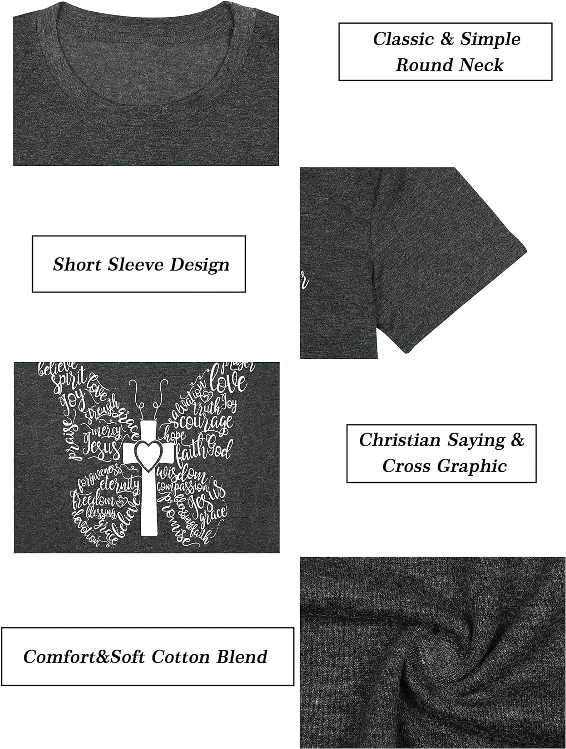 Women Butterfly Graphic Shirt Cute Christian Shirt Inspirational Top Religious Short Sleeve Tee